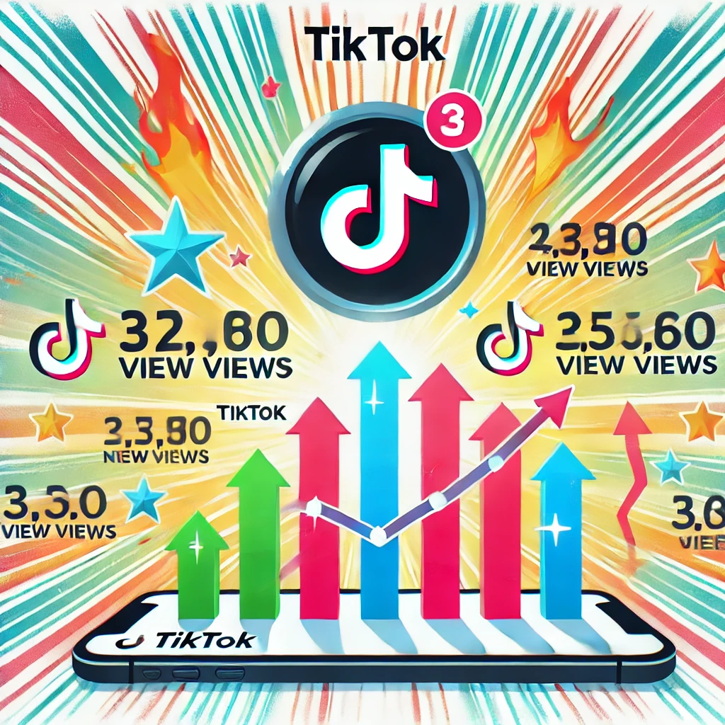 รูปภาพนี้แสดงถึงวิดีโอ Tiktok ที่กำลังได้รับยอดวิวเพิ่มขึ้นอย่างรวดเร็ว มีสัญลักษณ์การเพิ่มยอดวิวและลูกศรชี้ขึ้นเพื่อสื่อถึงการเติบโตอย่างรวดเร็ว