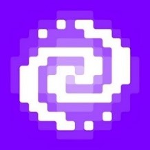 A pixel art spiral rendered on a rich purple background, highlighting the unique patterns and visual appeal of the artwork.