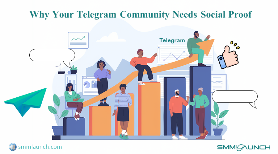 Visual diagram emphasizing the importance of social proof to improve community growth and engagement on Telegram.