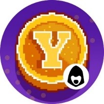 The Y coin logo prominently displayed on a vibrant purple background, showcasing its distinctive design and color contrast.