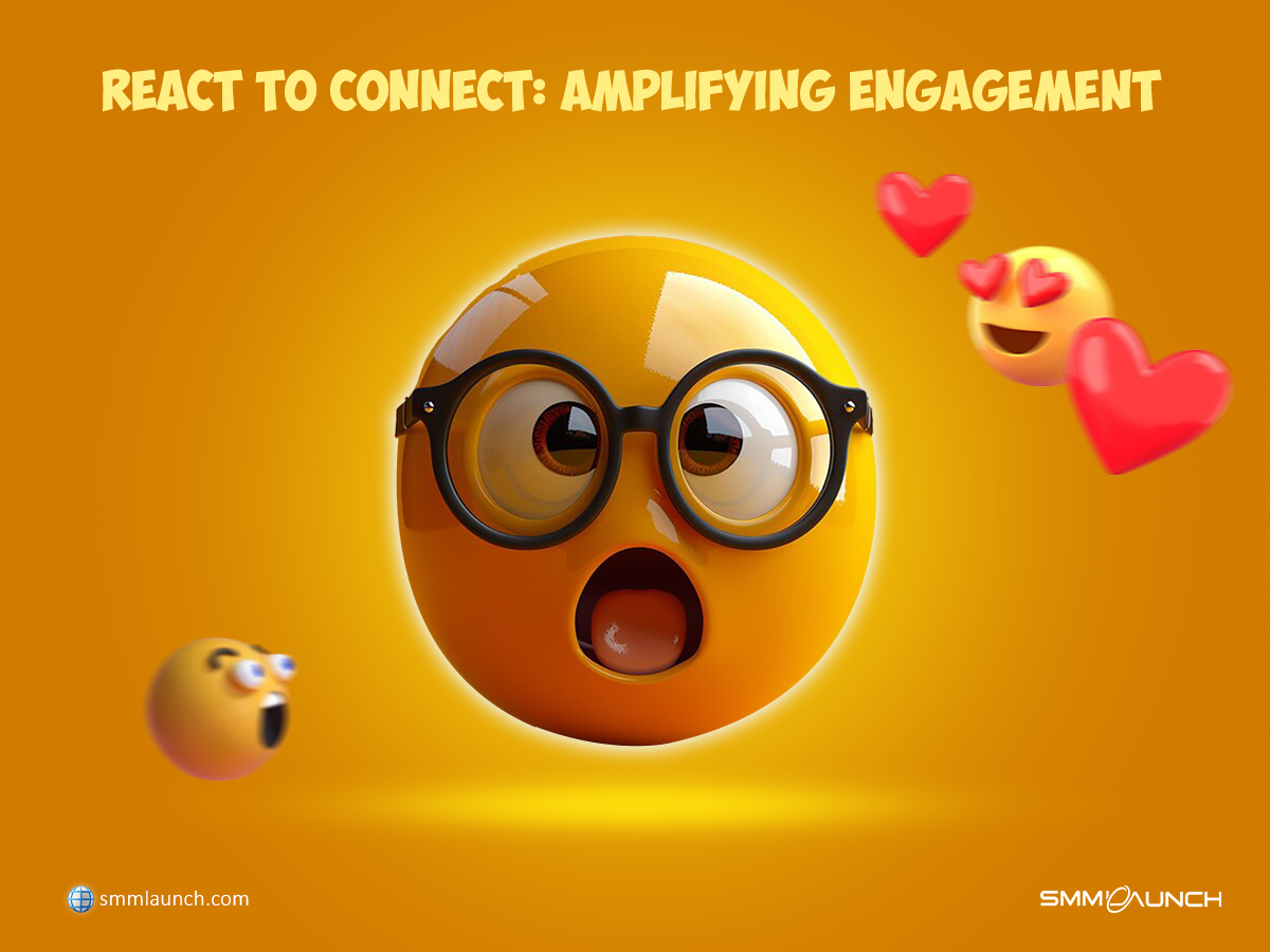 Colorful cartoon-style image promoting the concept to boost engagement with reactions, featuring playful elements that encourage social media interaction.