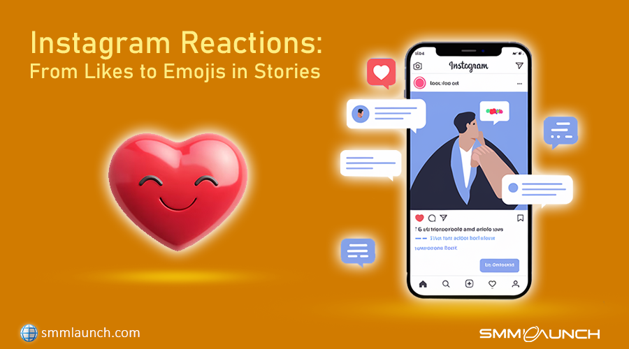 Screenshot depicting Instagram Reactions and emojis used in Stories, emphasizing features for boosting engagement with reactions, branded with 