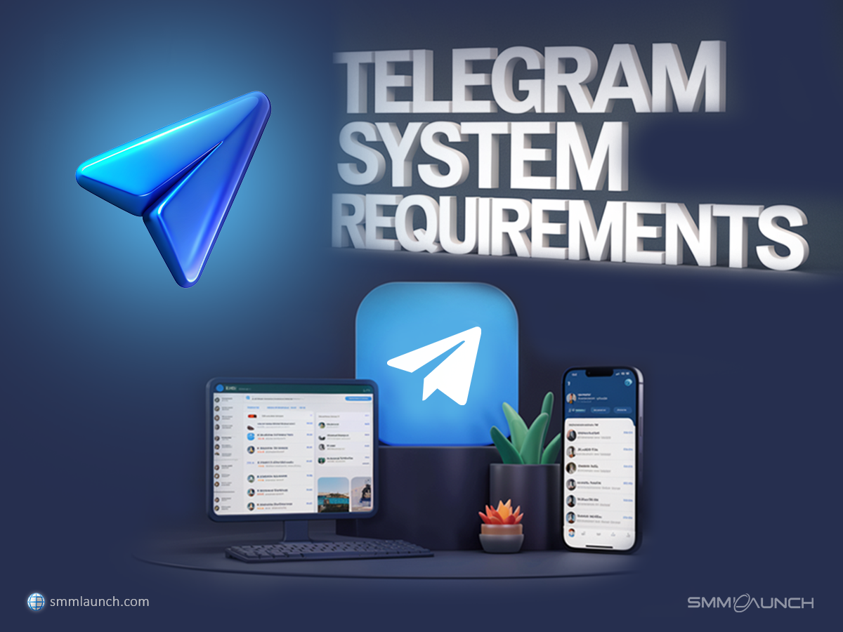 A futuristic robot holding a person icon in a cityscape, with a Telegram logo, showcasing Telegram system requirements.