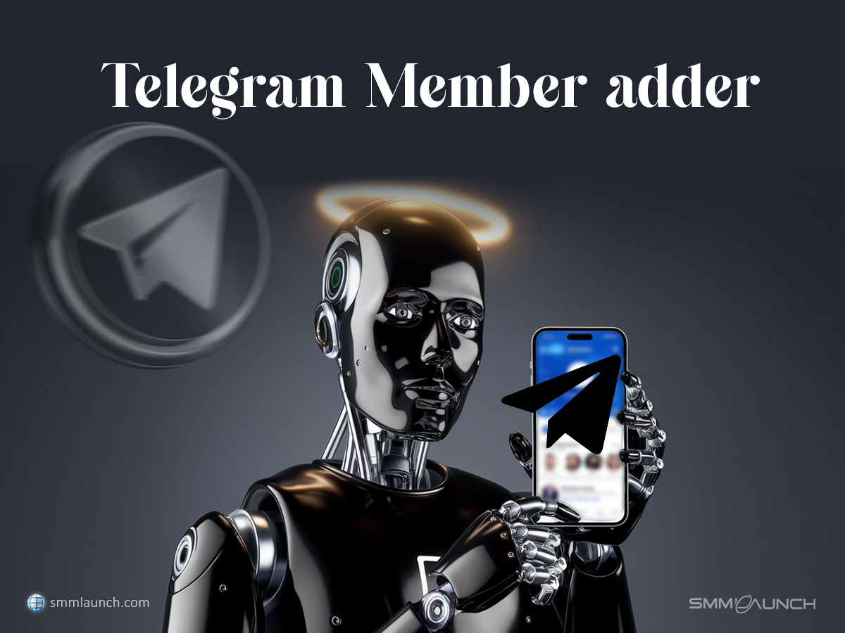 The image promotes a Telegram member adder tool, emphasizing its ability to boost community growth effortlessly. The message is energetic and forward-looking, with a call to action to join the revolution in social media growth at SmmLaunch. The image may include vibrant, dynamic visuals representing growth, engagement, and social media magic.