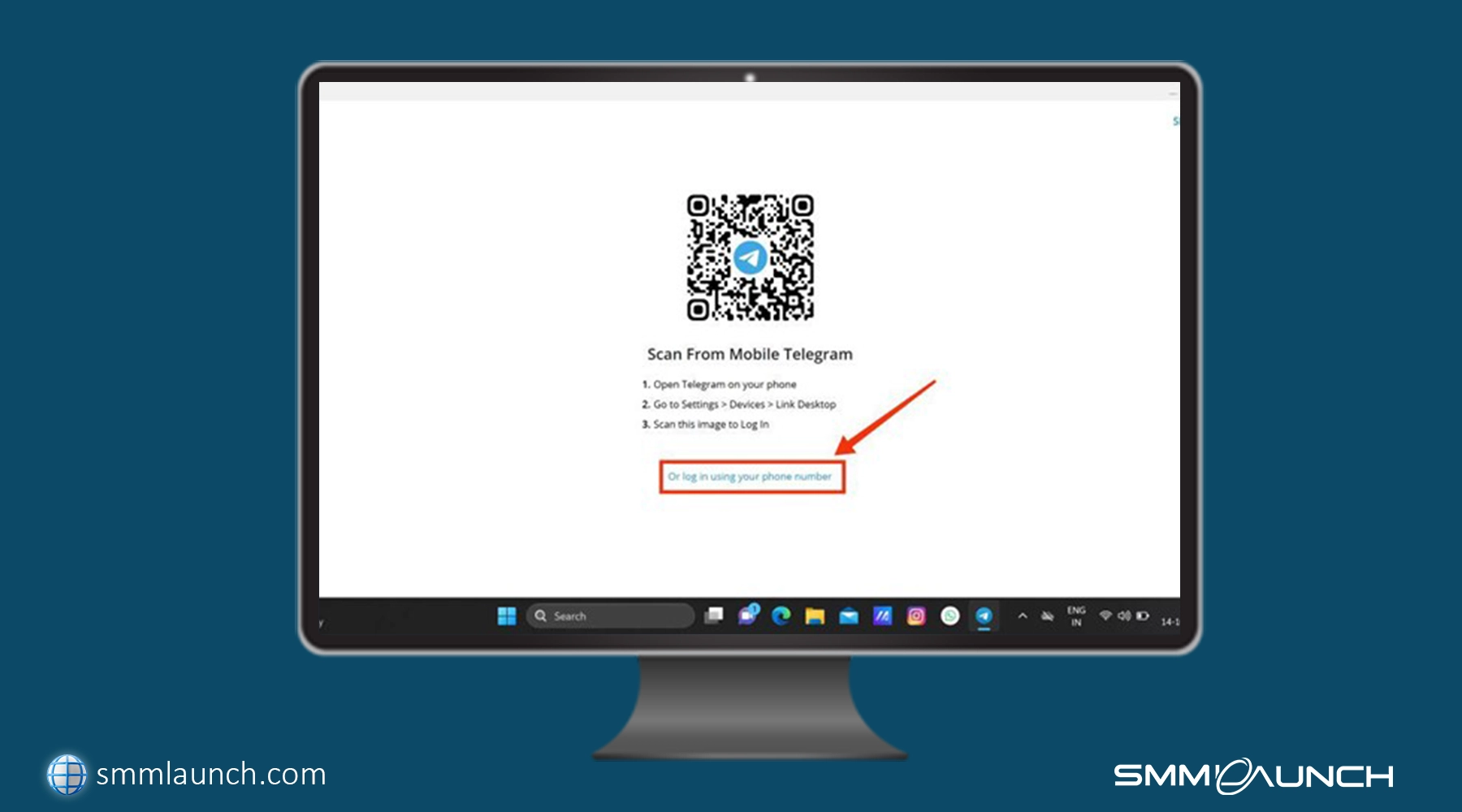 Sign in using a QR code or by entering your phone number on the Desktop