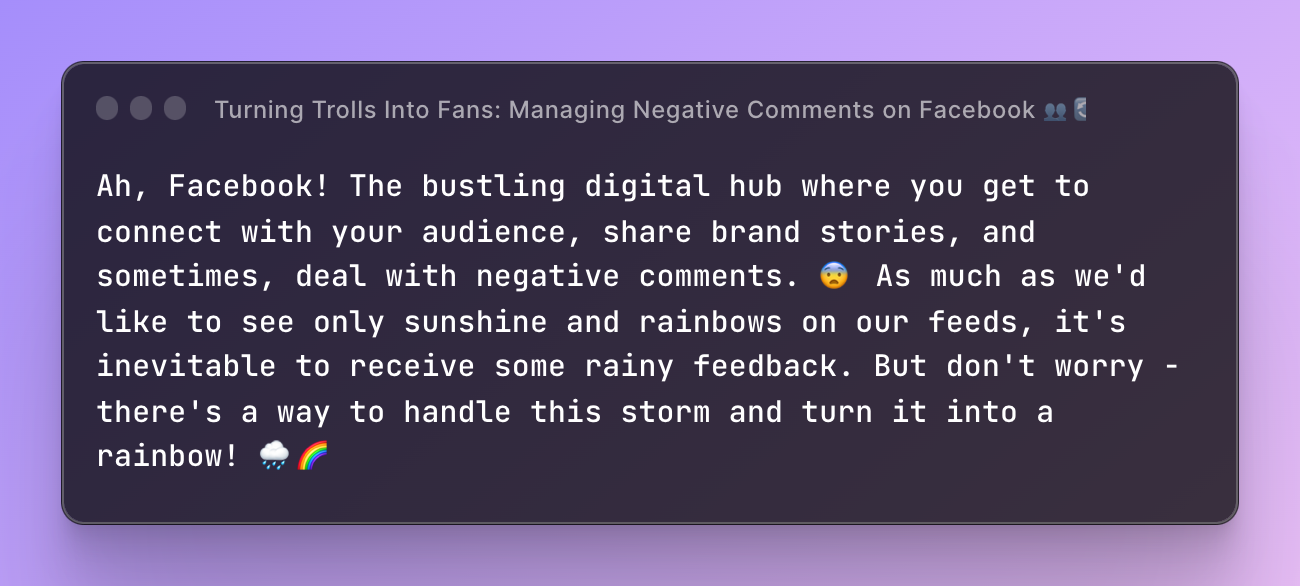 Turning Trolls Into Fans: Managing Negative Comments on Facebook 👥🔄❤️